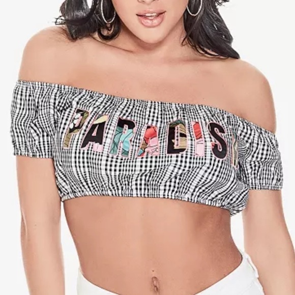 GUESS Womens Checkered Strapless Crop Top
Blouse. - Picture 3 of 7